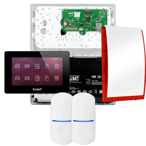 SATEL INTEGRA 32 alarmsystemsett, 2x detektor, sirene, svart betjeningspanel INT-TSH2-B