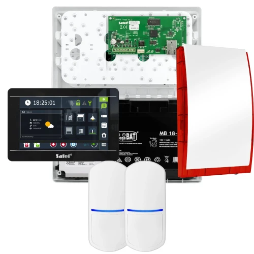 SATEL INTEGRA 32 alarmsystemsett, 2x detektor, sirene, svart betjeningspanel INT-TSI-B