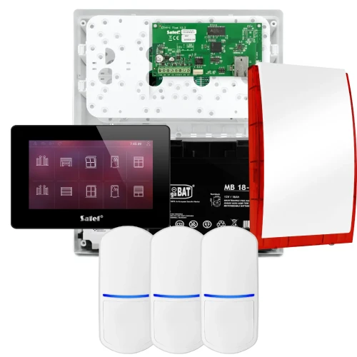 SATEL INTEGRA 32 alarmsystemsett, 3x PET detektor, sirene, svart betjeningspanel INT-TSH2-B