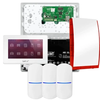 SATEL INTEGRA 32 alarmsystemsett, 3x PET detektor, sirene, hvit betjeningspanel INT-TSH2-W