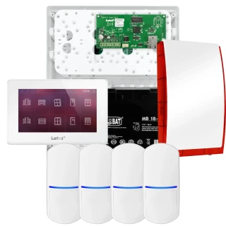 SATEL INTEGRA 32 alarmsystemsett, 4x PET-detektor, sirene, hvit betjeningspanel INT-TSH2-W