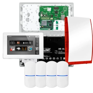 SATEL INTEGRA 32 alarmsystemsett, 4x detektor, sirene, hvit betjeningspanel INT-TSI-W, LTE-kommunikasjon