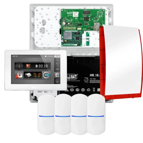 SATEL INTEGRA 32 alarmsystemsett, 4x detektor, sirene, hvit betjeningspanel INT-TSI-W, LTE-kommunikasjon