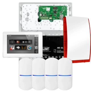SATEL INTEGRA 32 alarmsystemsett, 4x detektor, sirene, hvit betjeningspanel INT-TSI-W