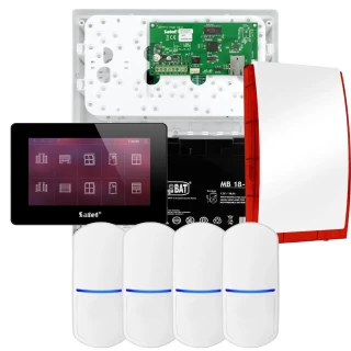 SATEL INTEGRA 32 alarmsystemsett, 4x detektor, sirene, svart betjeningspanel INT-TSH2-B