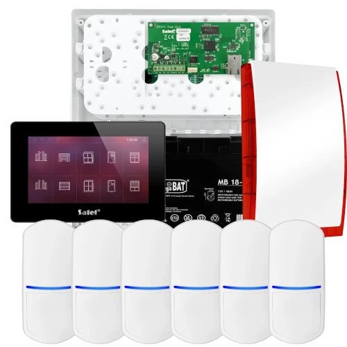 SATEL INTEGRA 32 alarmsystemsett, 6x PET detektor, sirene, svart betjeningspanel INT-TSH2-B