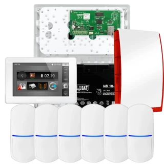 SATEL INTEGRA 32 alarmsystem, 6x detektor, sirene, hvit betjeningspanel INT-TSI-W