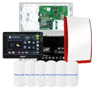SATEL INTEGRA 32 alarmsystemsett, 6x detektor, sirene, svart betjeningspanel INT-TSI-B, LTE-kommunikasjon