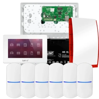 SATEL INTEGRA 32 alarmsystem, 6x detektor, sirene, hvit betjeningspanel INT-TSH2-W