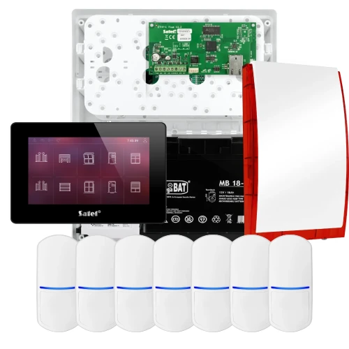 SATEL INTEGRA 32 alarmsystemsett, 7x PET-detektor, sirene, svart betjeningspanel INT-TSH2-B