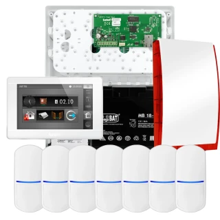 SATEL INTEGRA 32 alarmsystemsett, 7x detektor, sirene, hvit betjeningspanel INT-TSI-W