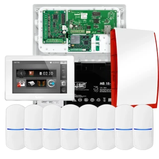 SATEL INTEGRA 32 alarmsystemsett, 8x detektor, sirene, hvit betjeningspanel INT-TSI-W, LTE-kommunikasjon