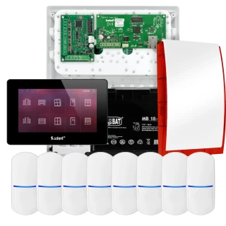 SATEL INTEGRA 32 alarmsystemsett, 8x detektor, sirene, svart betjeningspanel INT-TSH2-B