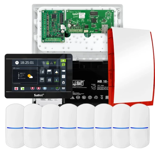 SATEL INTEGRA 32 alarmsystem, 8x detektor, sirene, svart betjeningspanel INT-TSI-B