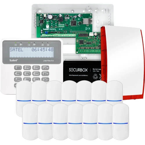 SATEL PERFECTA 32 IP alarmsystem, 14x detektor, sirene, betjeningspanel