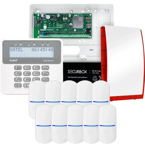 SATEL PERFECTA 32 LTE alarmsystem, 10x PET-detektor, sirene, betjeningspanel