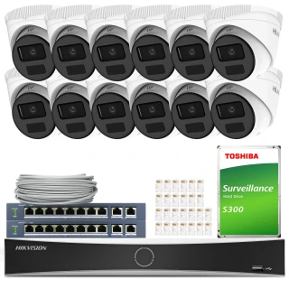 Overvåkingssett 12x IPCAM-T4-P Full HD, PoE, IR 20m, H.265+ HiLook Hikvision