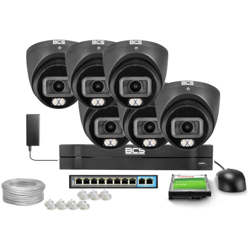Overvåkingssett 6x BCS-L-EIP14FCL3-Ai1-G, 4Mpx, IR 30m, NightColor, WDR 120dB