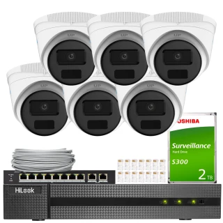 Overvåkingssett 6x IPCAM-T4-P Full HD, PoE, IR 20m, H.265+ HiLook Hikvision