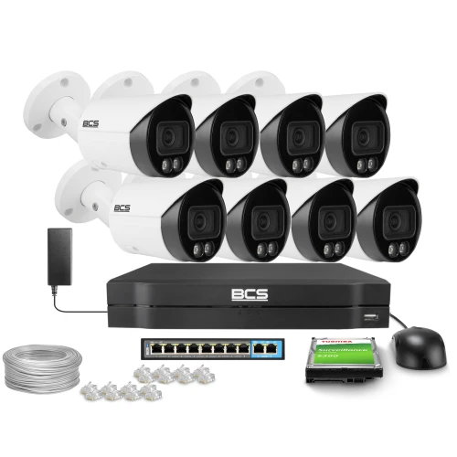 Overvåkningssett 8x BCS-L-TIP15FCR3L3-AI1 5Mpx, 2,8 mm, 0,007Lux BCS