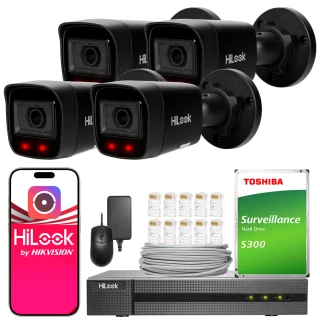 HiLook by Hikvision overvåkningssett 4x IPCAM-B4-P Svart 2K+