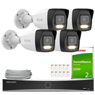 HiLook Hikvision overvåkingssett 4x IPCAM-B8-30DL 4K Smart Hybrid-Light 30m, Deteksjon, H.265+