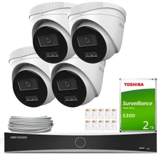 HiLook Hikvision overvåkingssett 4x IPCAM-T8-30DL 4K Smart Hybrid Light 30m, deteksjon