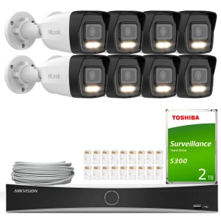 HiLook Hikvision overvåkingssett 8x IPCAM-B8-30DL 4K Smart Hybrid-Light 30m, Deteksjon, H.265+