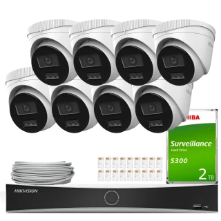 HiLook Hikvision overvåkingssett 8x IPCAM-T8-30DL 4K Smart Hybrid Light 30m, Deteksjon
