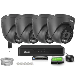 Zestaw do monitoringu IP 4x BCS-P-EIP25FSR3L3-AI2(2) Black 5 Mpx, WhiteLight, WDR130dB, NightColor