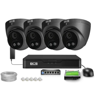 IP-overvåkingssett 4x BCS-P-EIP28FSR3L2-AI2-G 8Mpx, WDR 120dB, Menneske- og kjøretøydeteksjon, IR 30m