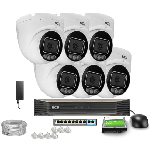 Zestaw do monitoringu IP 6x BCS-P-EIP28FSR3L3-AI2(2) 8Mpx, ADC, WhiteLight, WDR130dB, NightColor