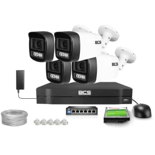 IP-overvåkingssett BCS Line 4x BCS-L-TIP14FCL5-Ai1, 4Mpx, NightColor 2.0, WhiteLight