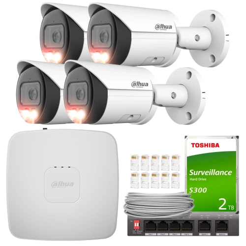 Sett for IP-overvåkning 8Mpx Dahua 4x IPC-HFW2849S-S-IL-0280B, NVR4108-4KS2/L