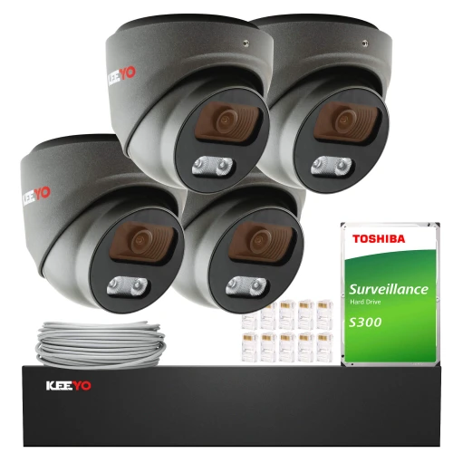 Overvåkingssett KEEYO 4x LV-V-IP5M25DF-DL-G 5Mpx, hybrid belysning IR/LED