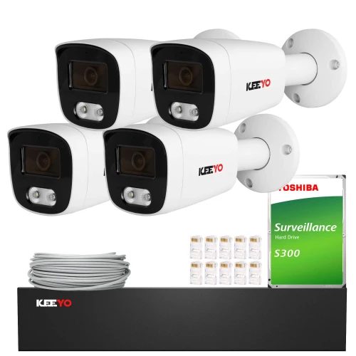 Sett for IP-overvåkning 4x LV-V-IP5M25TF-B 5Mpx, 1x LV-NVR-9CH-4P KEEYO