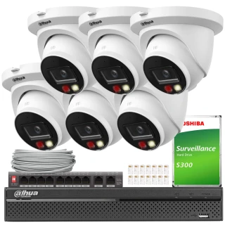 Dahua IP-sett 6x IPC-HDW2649TM-S-IL-0280B, AI, Smart Dual Light, Farge Full