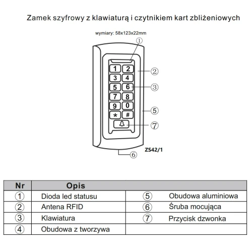 Adgangskontrollsett - Vidos ZS42 Wiegand nøkkelringer, IP65