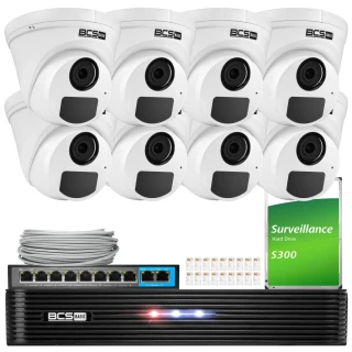 Overvåkingssett 8x BCS-B-EIP15FR3(2.0), BCS-B-NVR1001(2.0) 5Mpx IR 30m PoE 1TB Audio