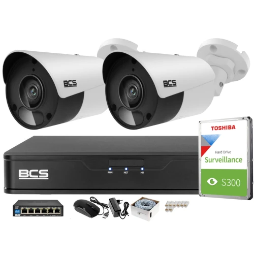 Overvåkningssett 2 kameraer 5MPx BCS-P-TIP15FSR5 IR 30m, Opptaker, disk, PoE-switch