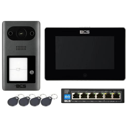 IP video dørtelefon sett BCS-PAN1401G-S Monitor 7" BCS-MON7300B-S + 4 nøkkelringer